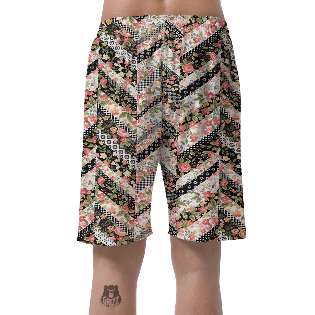 Zigzag Floral Patchwork Print Pattern Men's Shorts-grizzshop