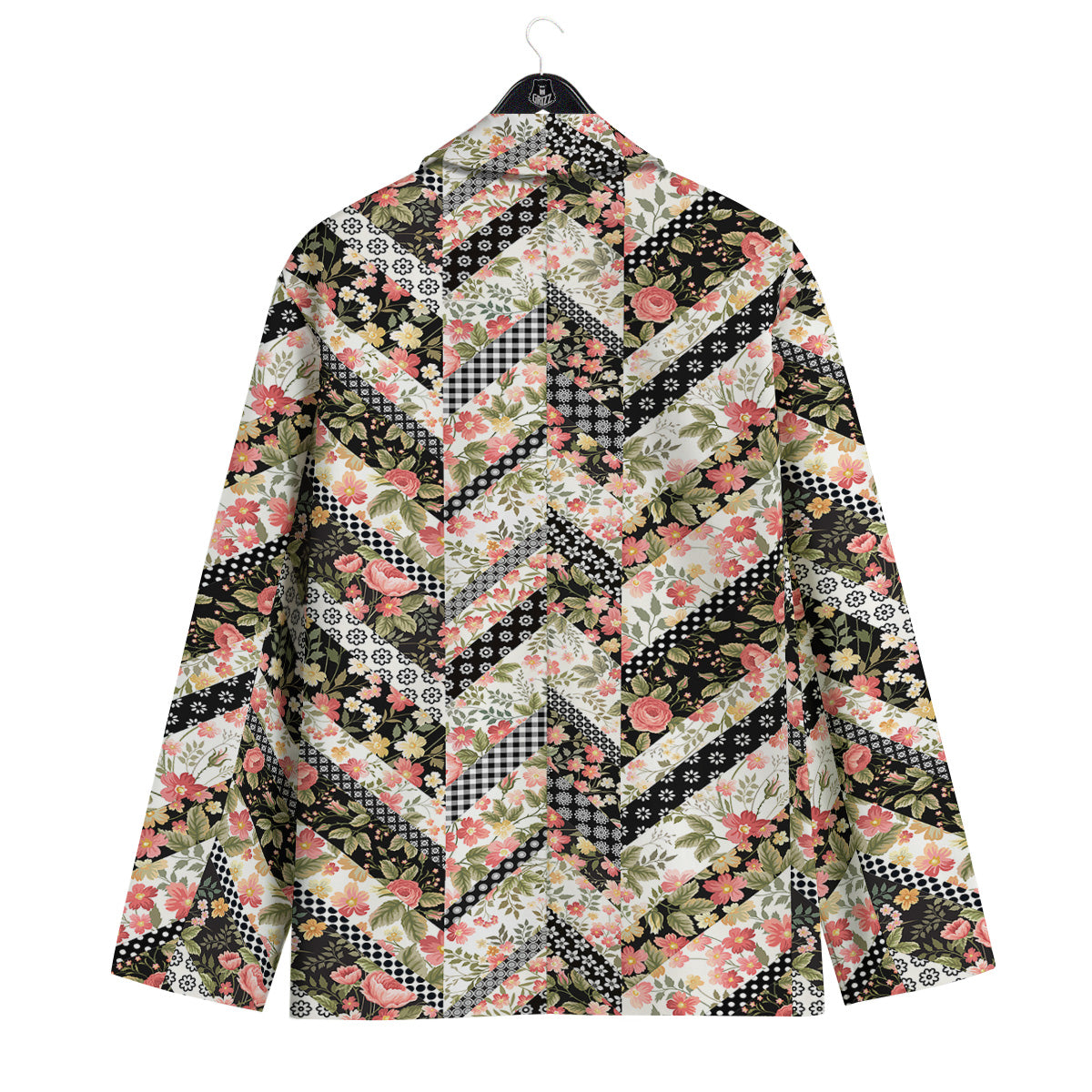Zigzag Floral Patchwork Print Pattern Men's Sport Coat-grizzshop