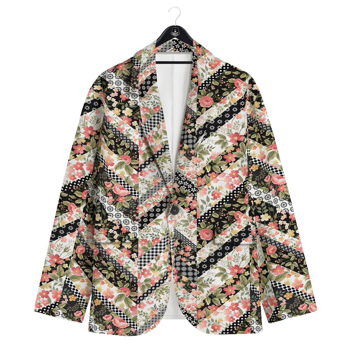 Zigzag Floral Patchwork Print Pattern Men's Sport Coat-grizzshop
