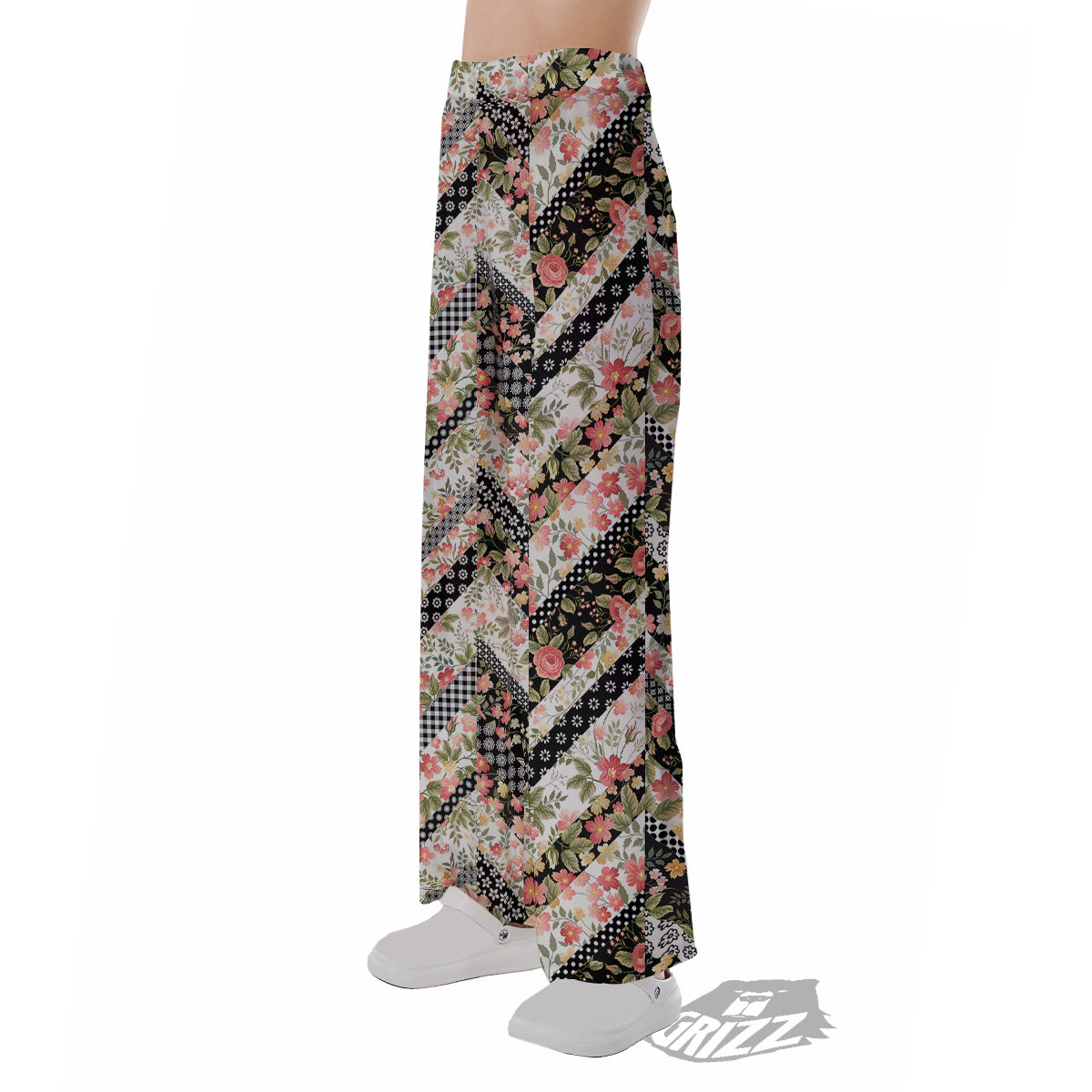 Zigzag Floral Patchwork Print Pattern Pajama Pants-grizzshop