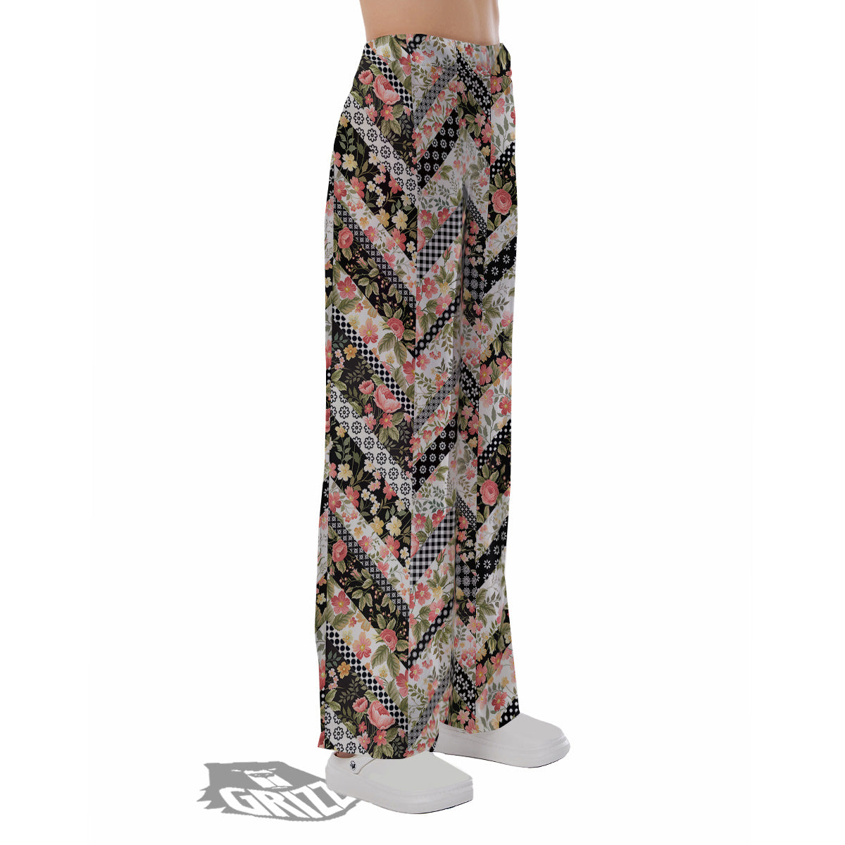 Zigzag Floral Patchwork Print Pattern Pajama Pants-grizzshop
