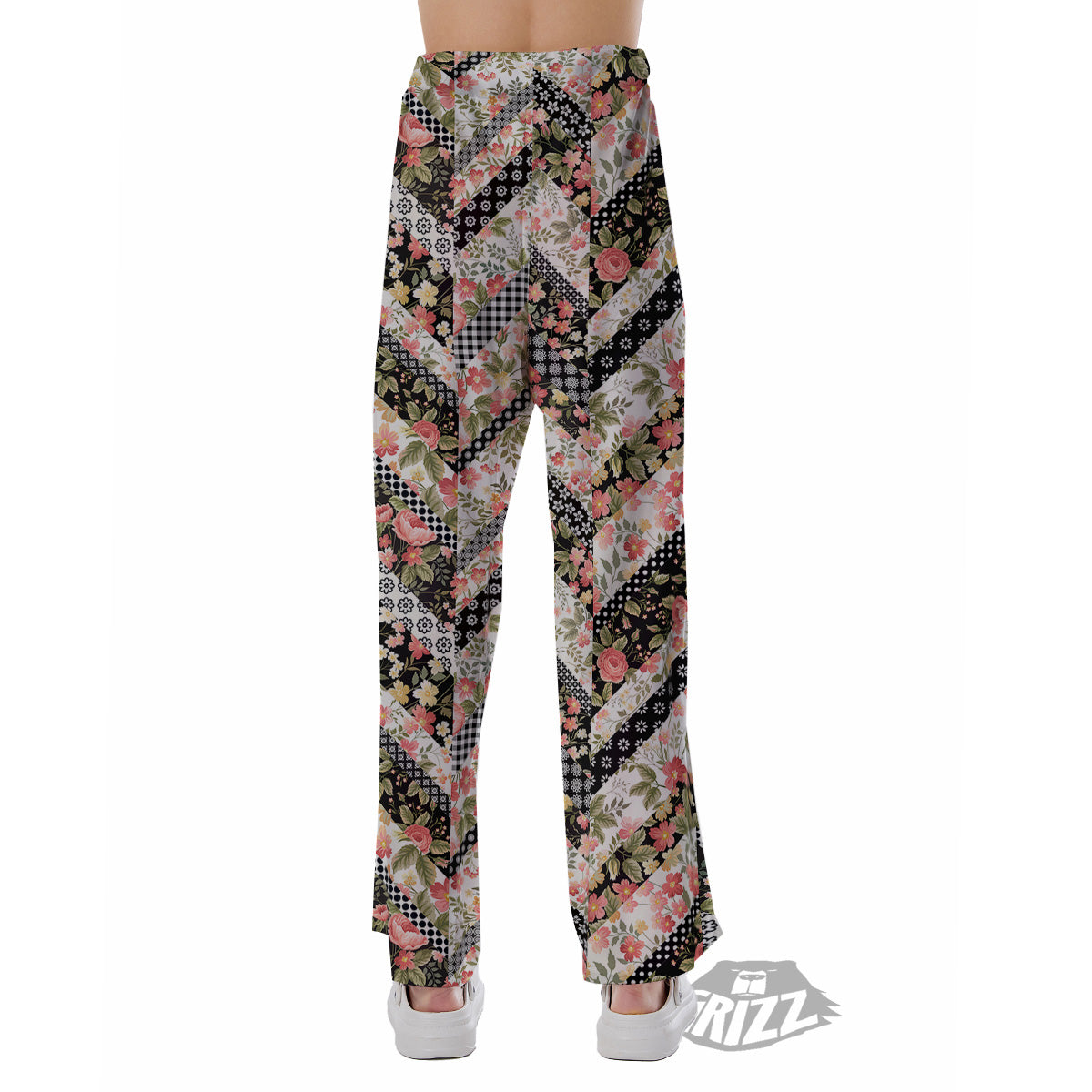 Zigzag Floral Patchwork Print Pattern Pajama Pants-grizzshop