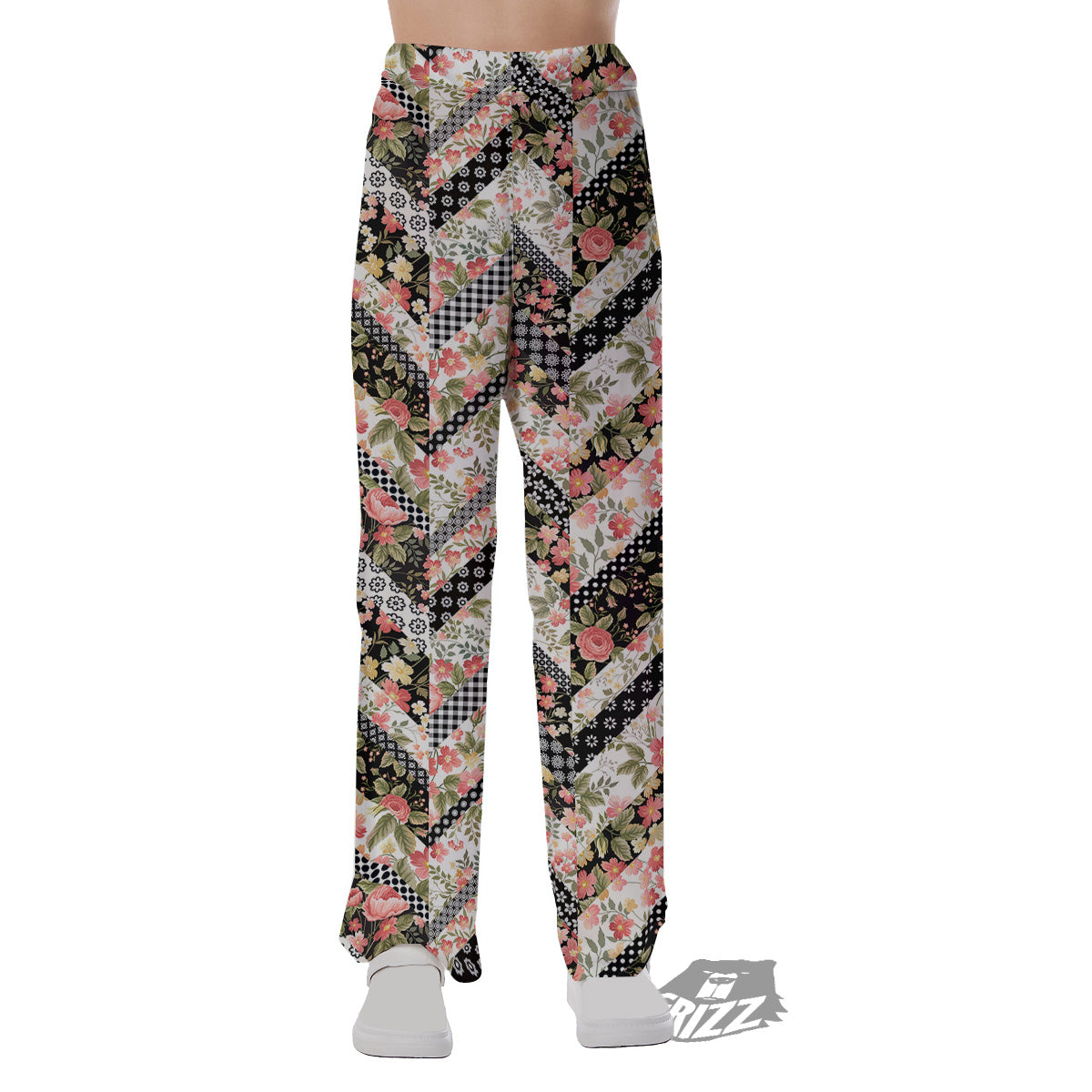 Zigzag Floral Patchwork Print Pattern Pajama Pants-grizzshop