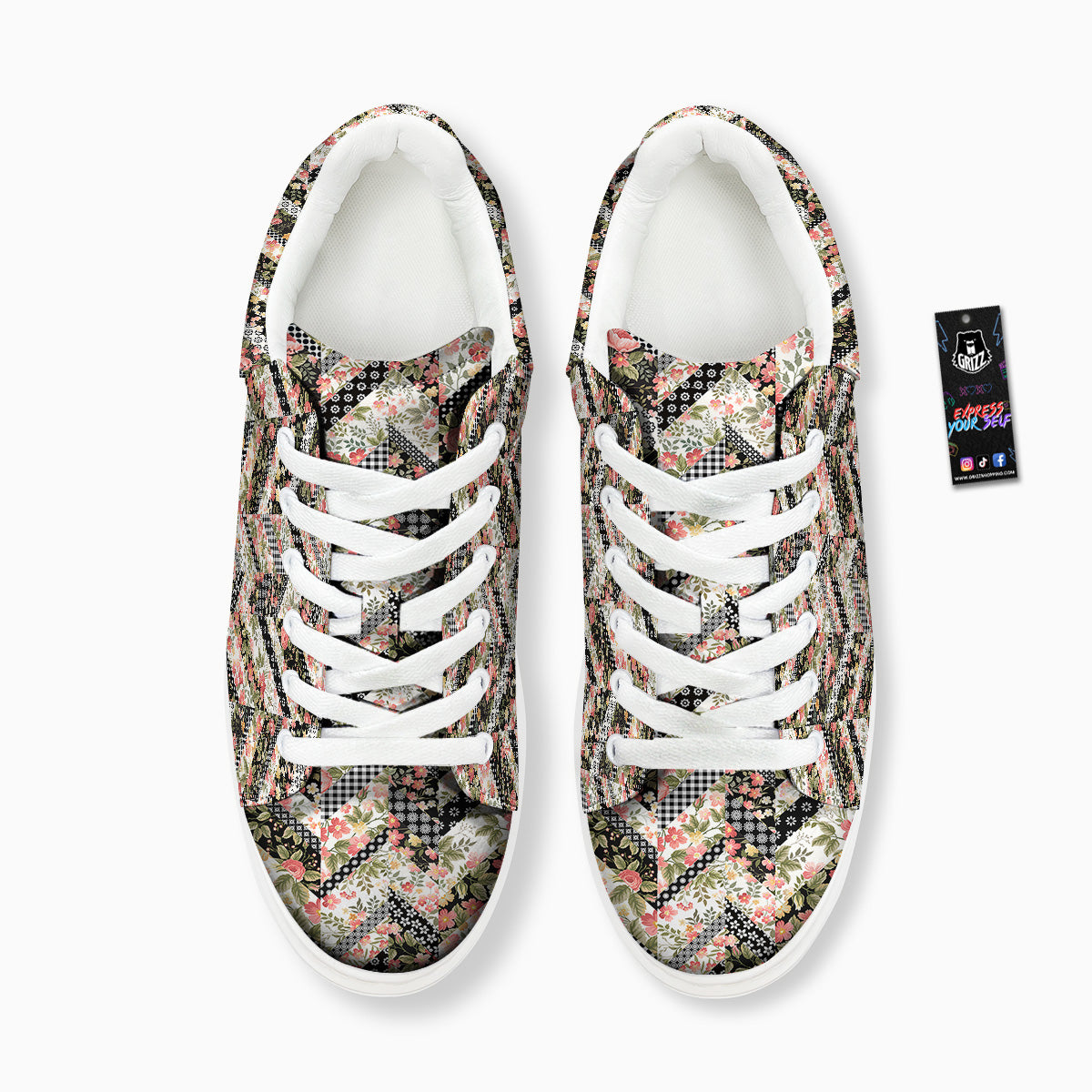 Zigzag Floral Patchwork Print Pattern Platform Shoes-grizzshop