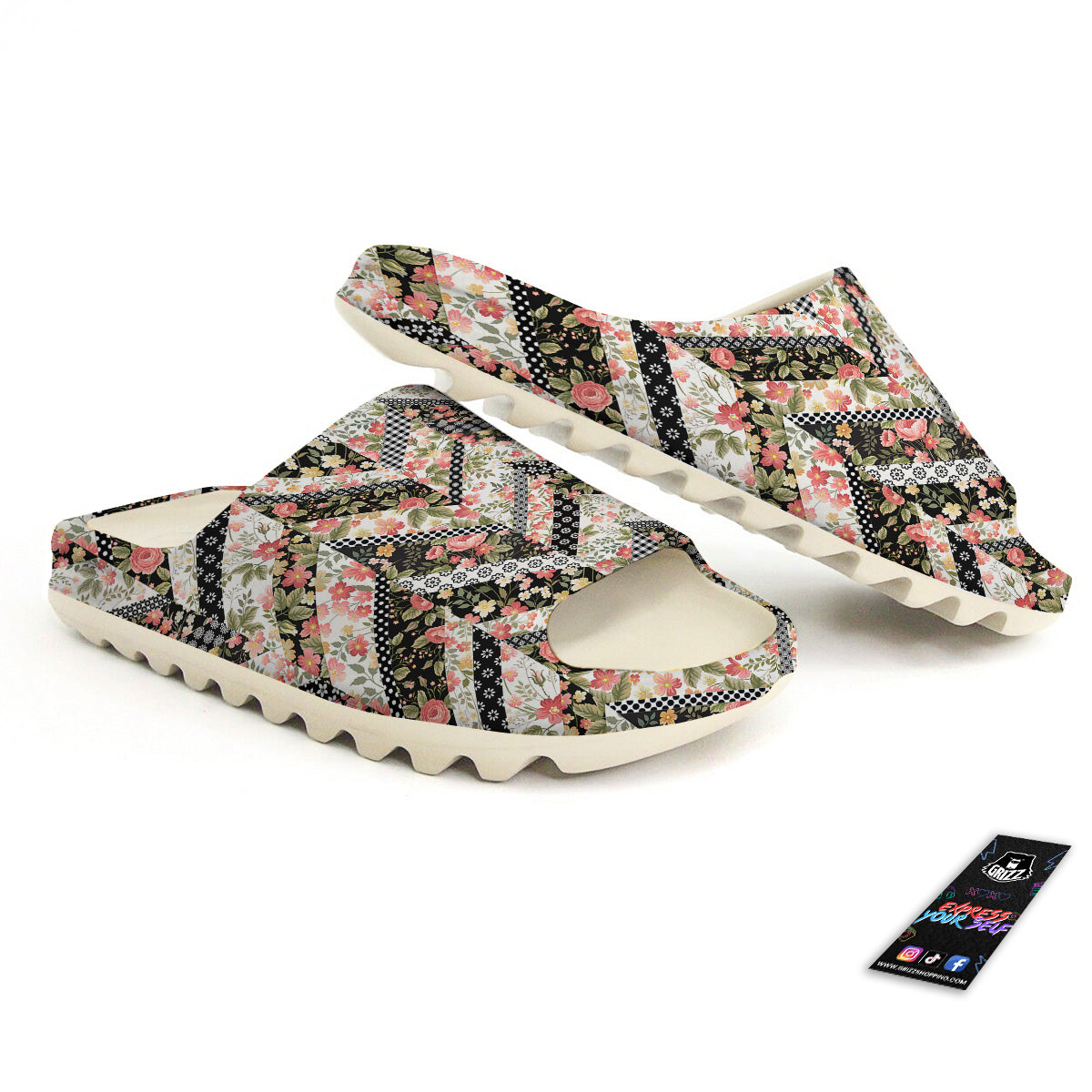 Zigzag Floral Patchwork Print Pattern Sandals-grizzshop