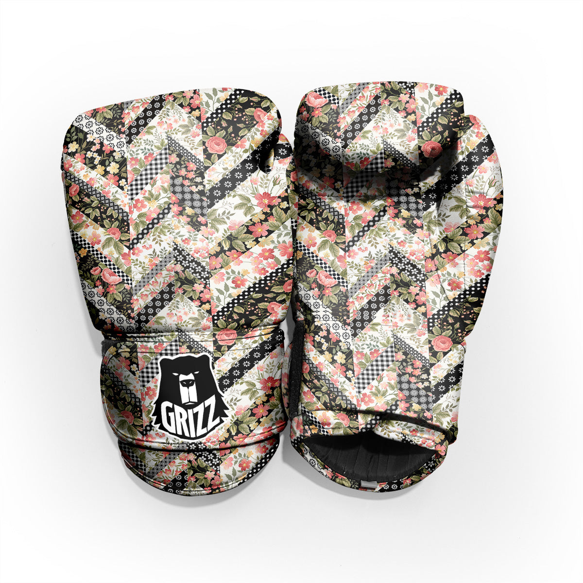Zigzag Floral Patchwork Print Pattern Sparring Gloves-grizzshop