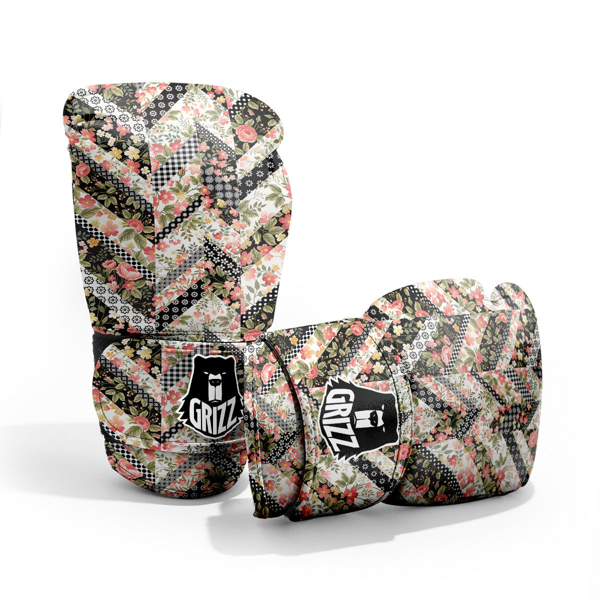 Zigzag Floral Patchwork Print Pattern Sparring Gloves-grizzshop