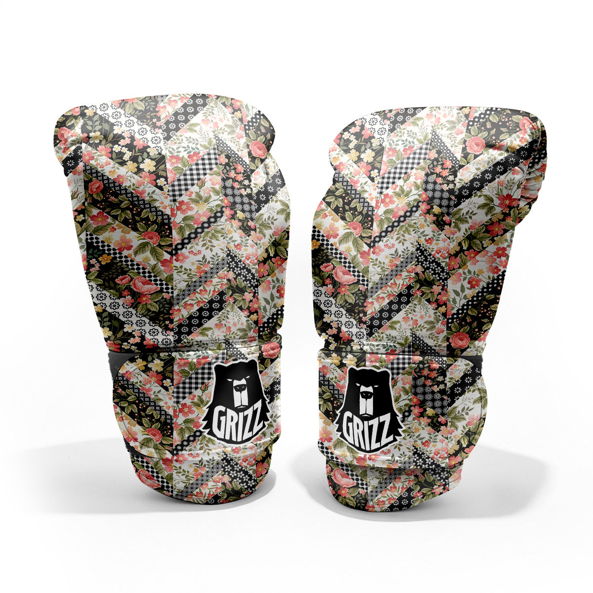 Zigzag Floral Patchwork Print Pattern Sparring Gloves-grizzshop