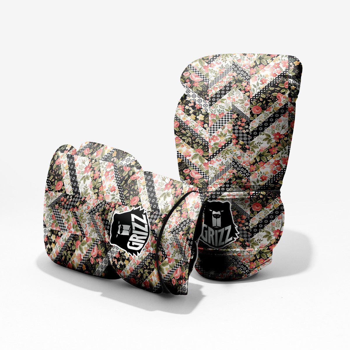 Zigzag Floral Patchwork Print Pattern Sparring Gloves-grizzshop