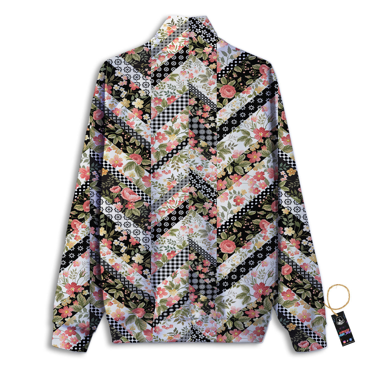 Zigzag Floral Patchwork Print Pattern Track Jacket-grizzshop