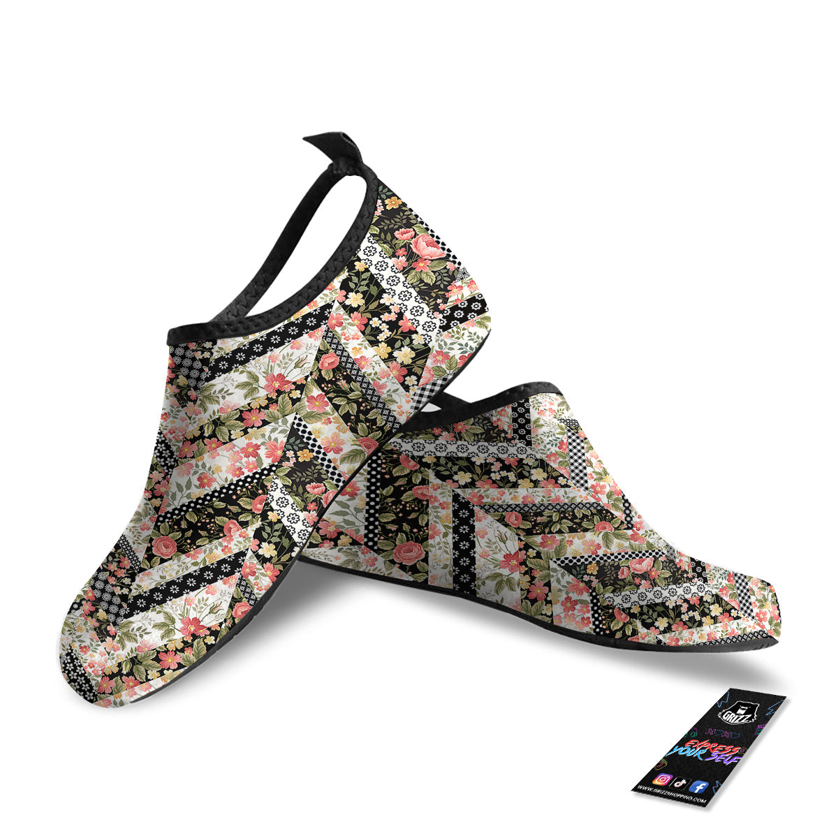 Zigzag Floral Patchwork Print Pattern Water Shoes-grizzshop