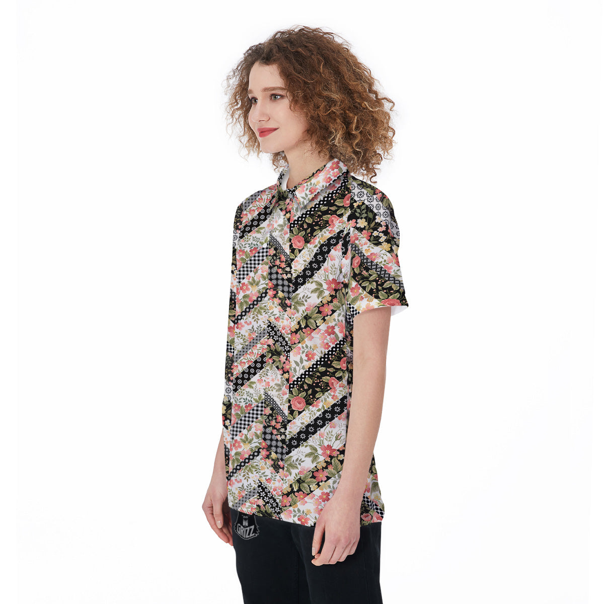 Zigzag Floral Patchwork Print Pattern Women's Golf Shirts-grizzshop