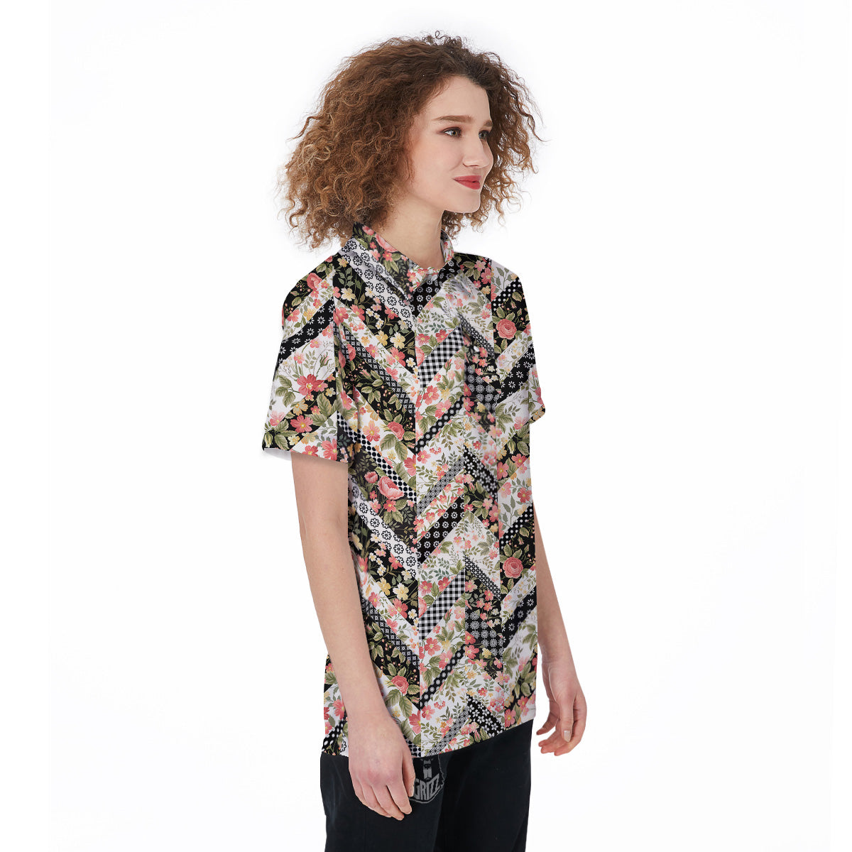 Zigzag Floral Patchwork Print Pattern Women's Golf Shirts-grizzshop