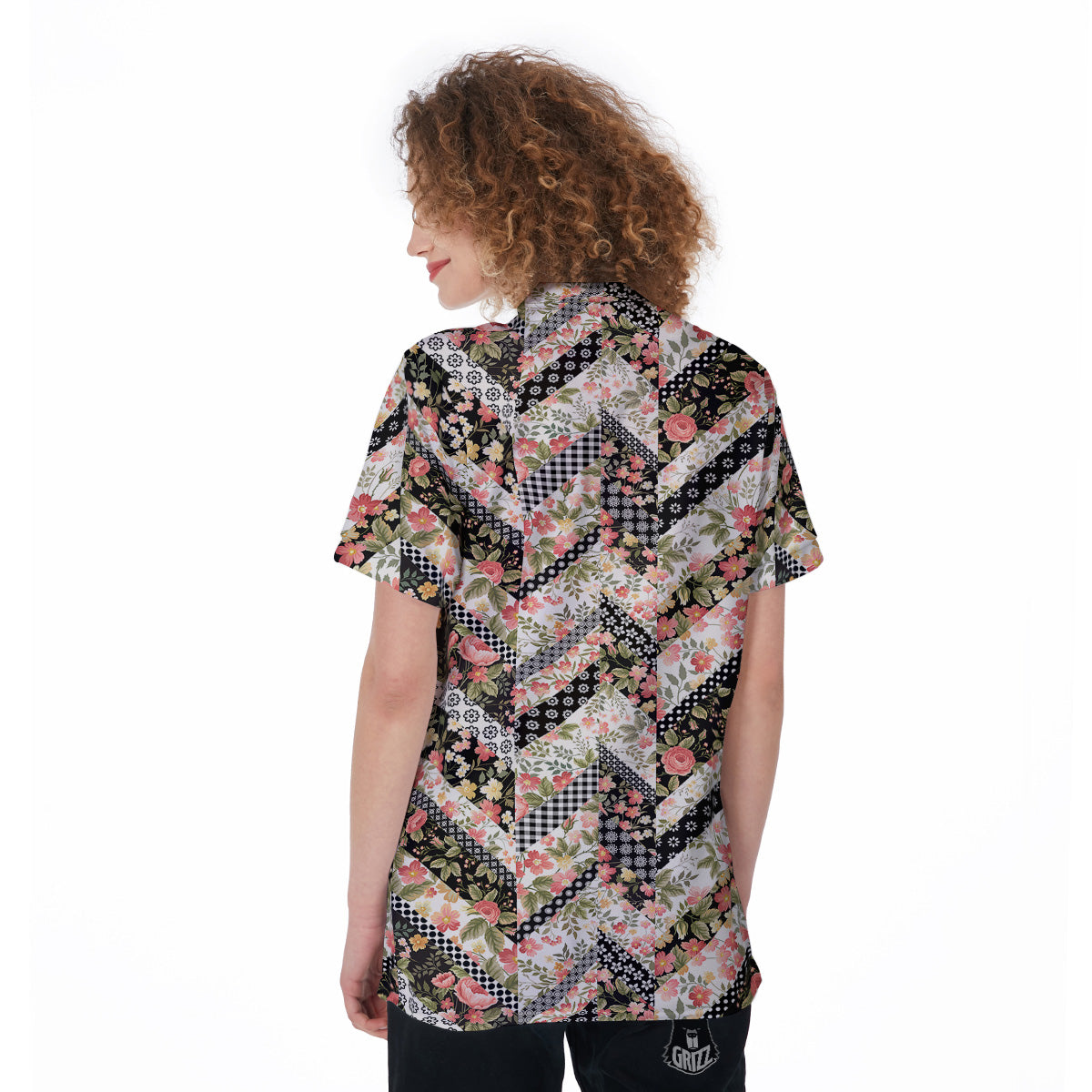 Zigzag Floral Patchwork Print Pattern Women's Golf Shirts-grizzshop