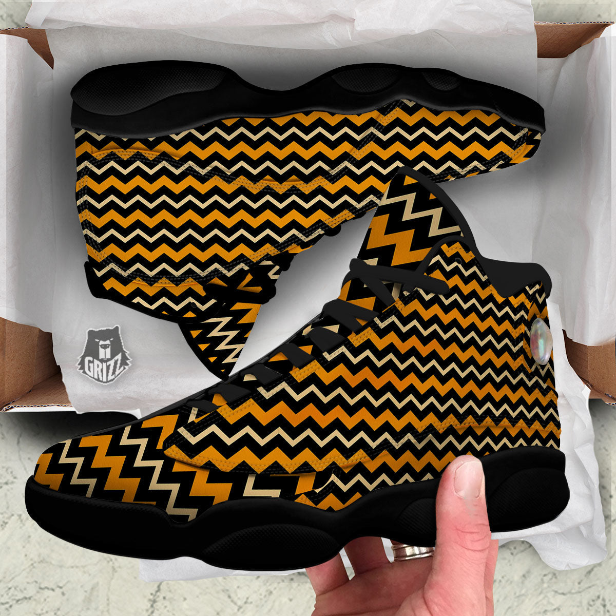 Zigzag Halloween Print Pattern Black Basketball Shoes-grizzshop