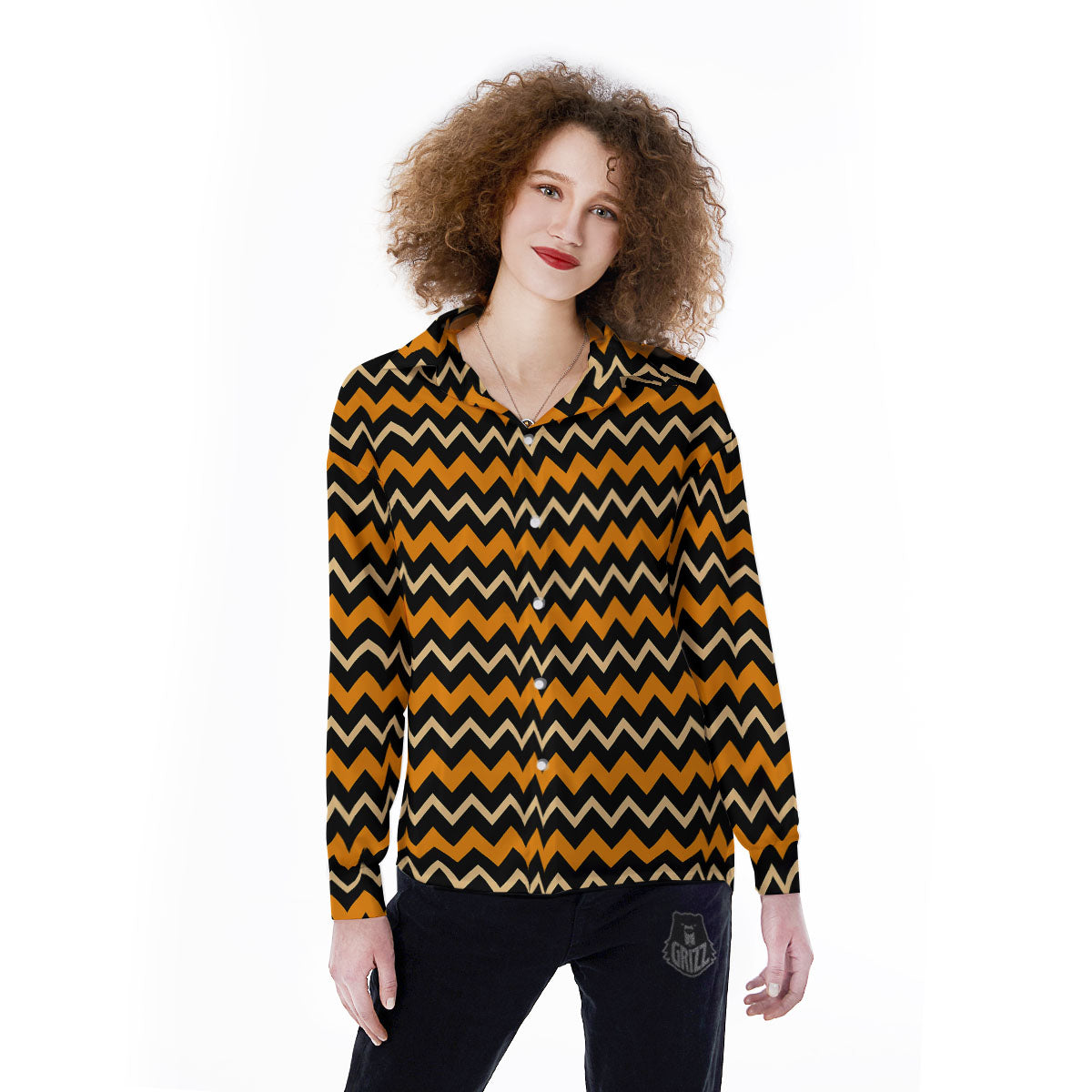 Zigzag Halloween Print Pattern Women's Long Sleeve Shirts-grizzshop