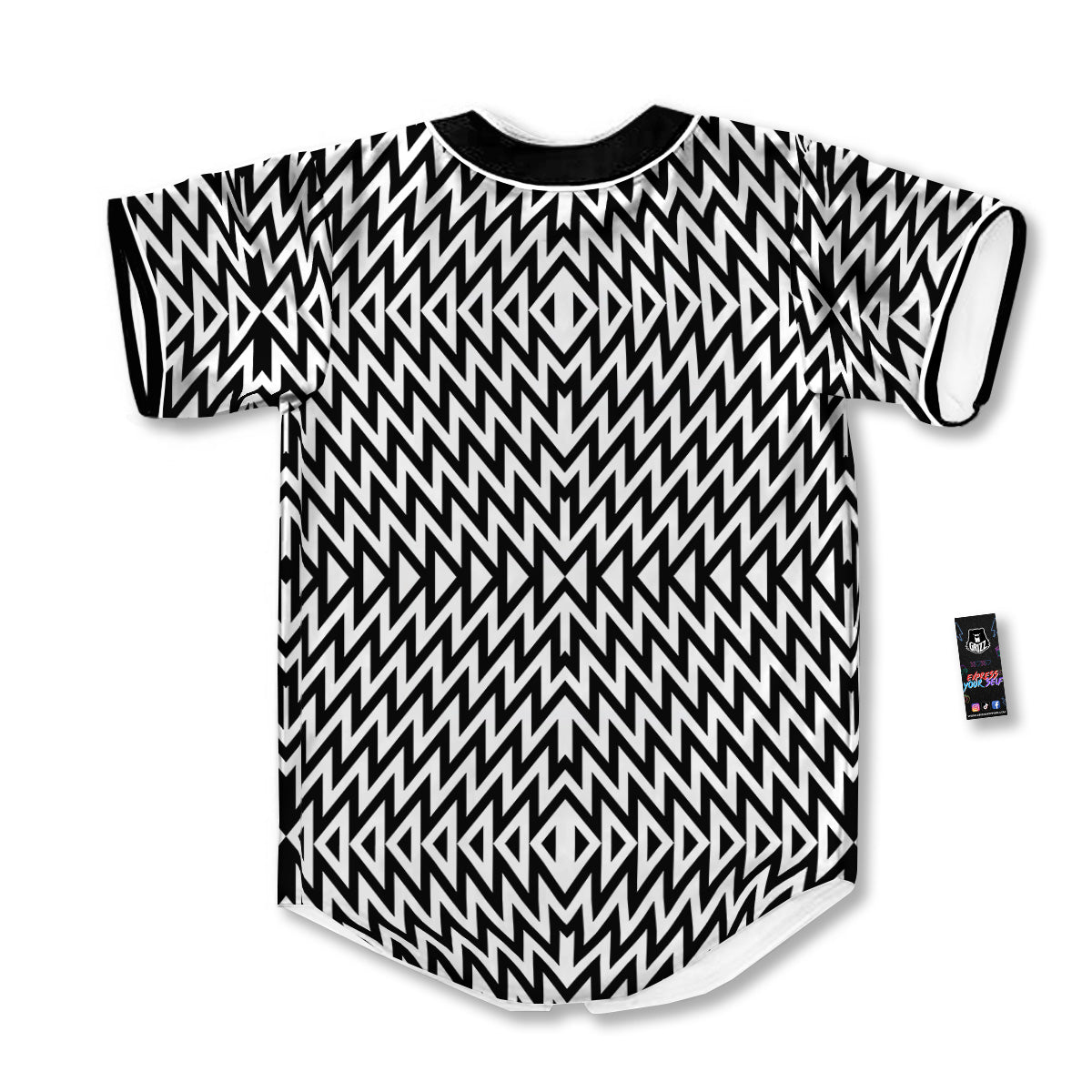 Zigzag Lines Black Print Pattern Baseball Jersey-grizzshop
