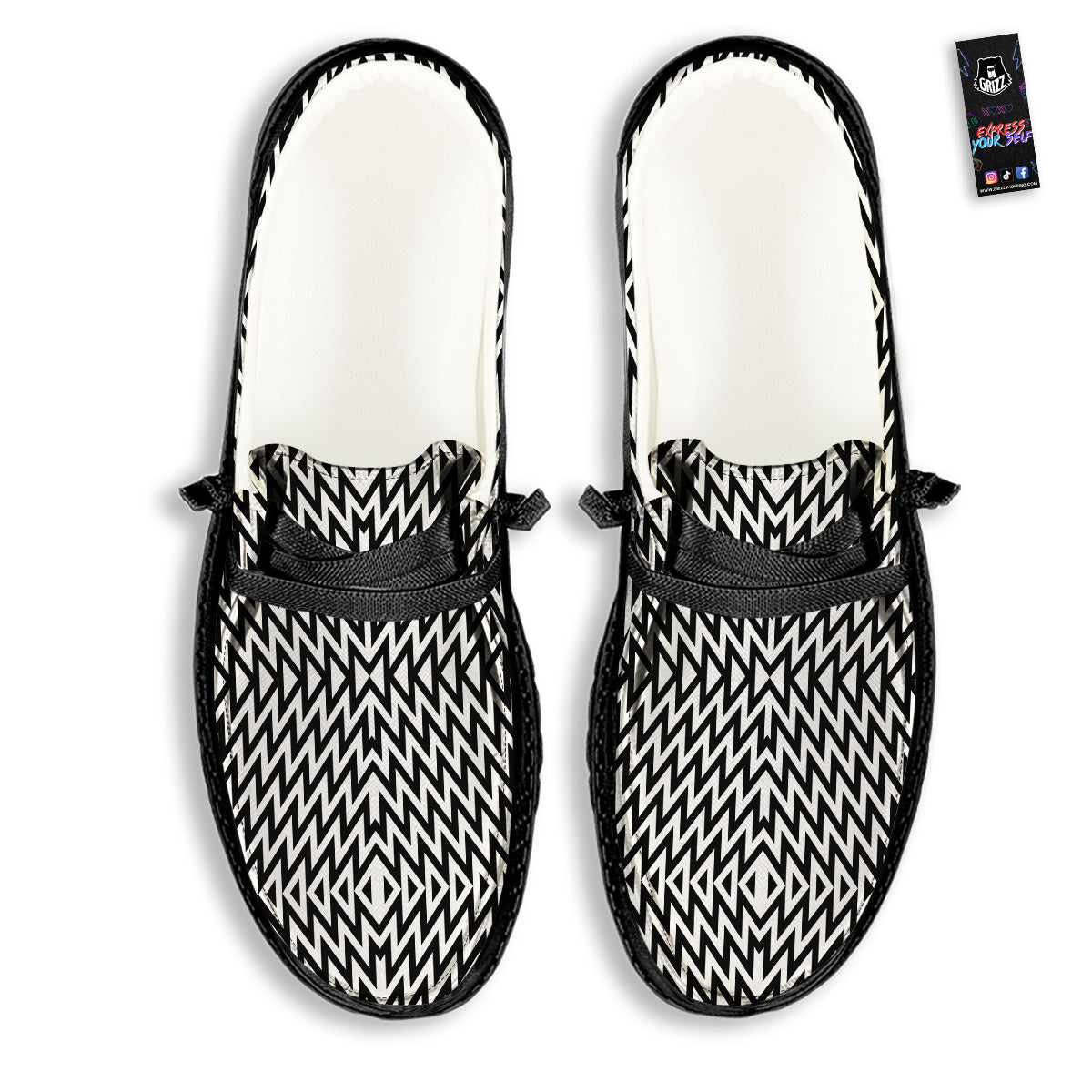 Zigzag Lines Black Print Pattern Black Loafers-grizzshop