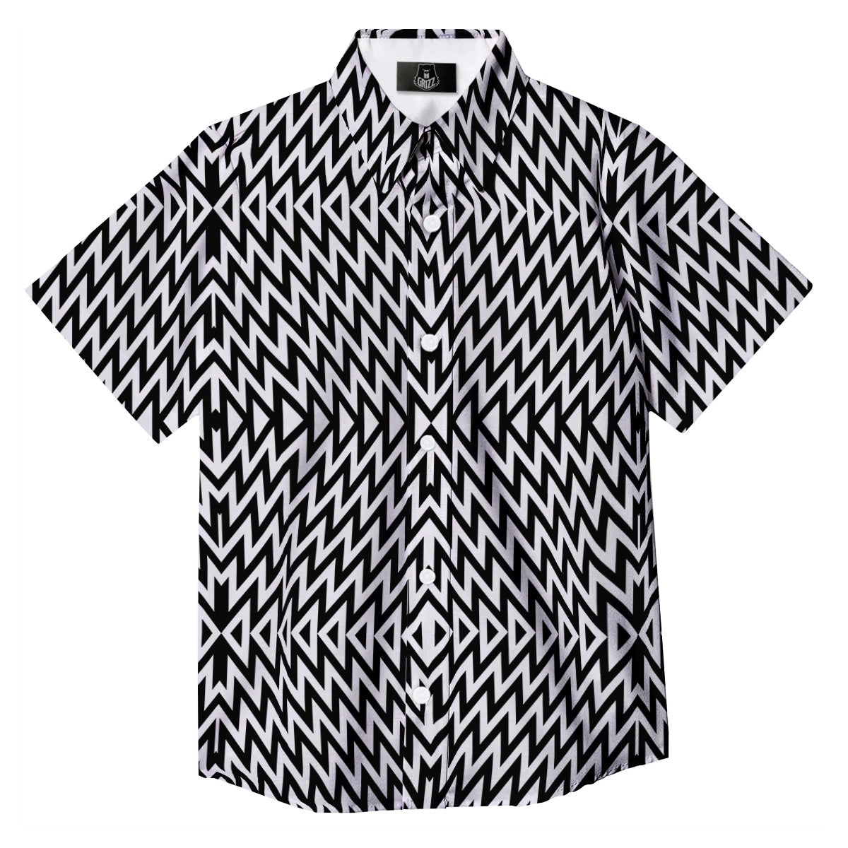 Zigzag Lines Black Print Pattern Button Up Shirt-grizzshop