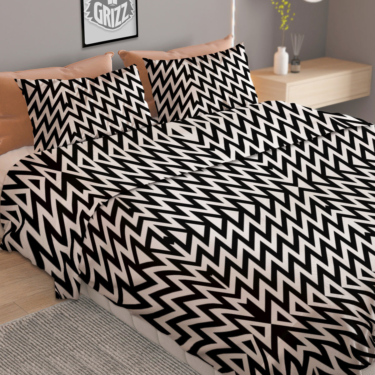 Zigzag Lines Black Print Pattern Duvet Cover Bedding Set-grizzshop