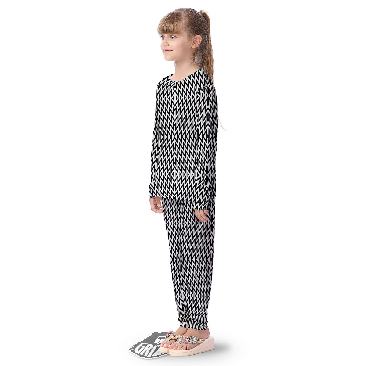 Zigzag Lines Black Print Pattern Kid's Pajamas-grizzshop