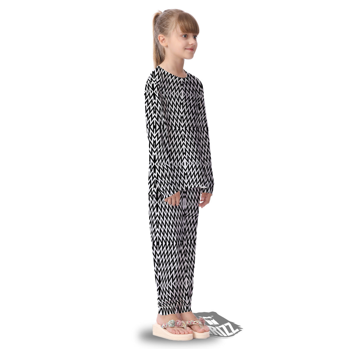 Zigzag Lines Black Print Pattern Kid's Pajamas-grizzshop