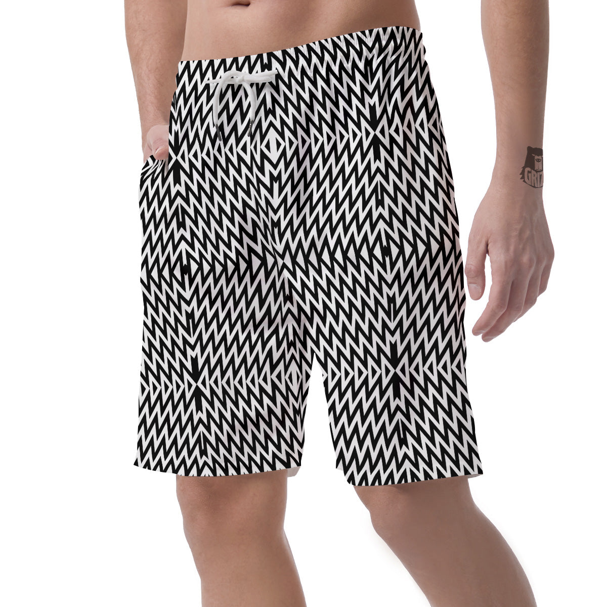 Zigzag Lines Black Print Pattern Men's Shorts-grizzshop