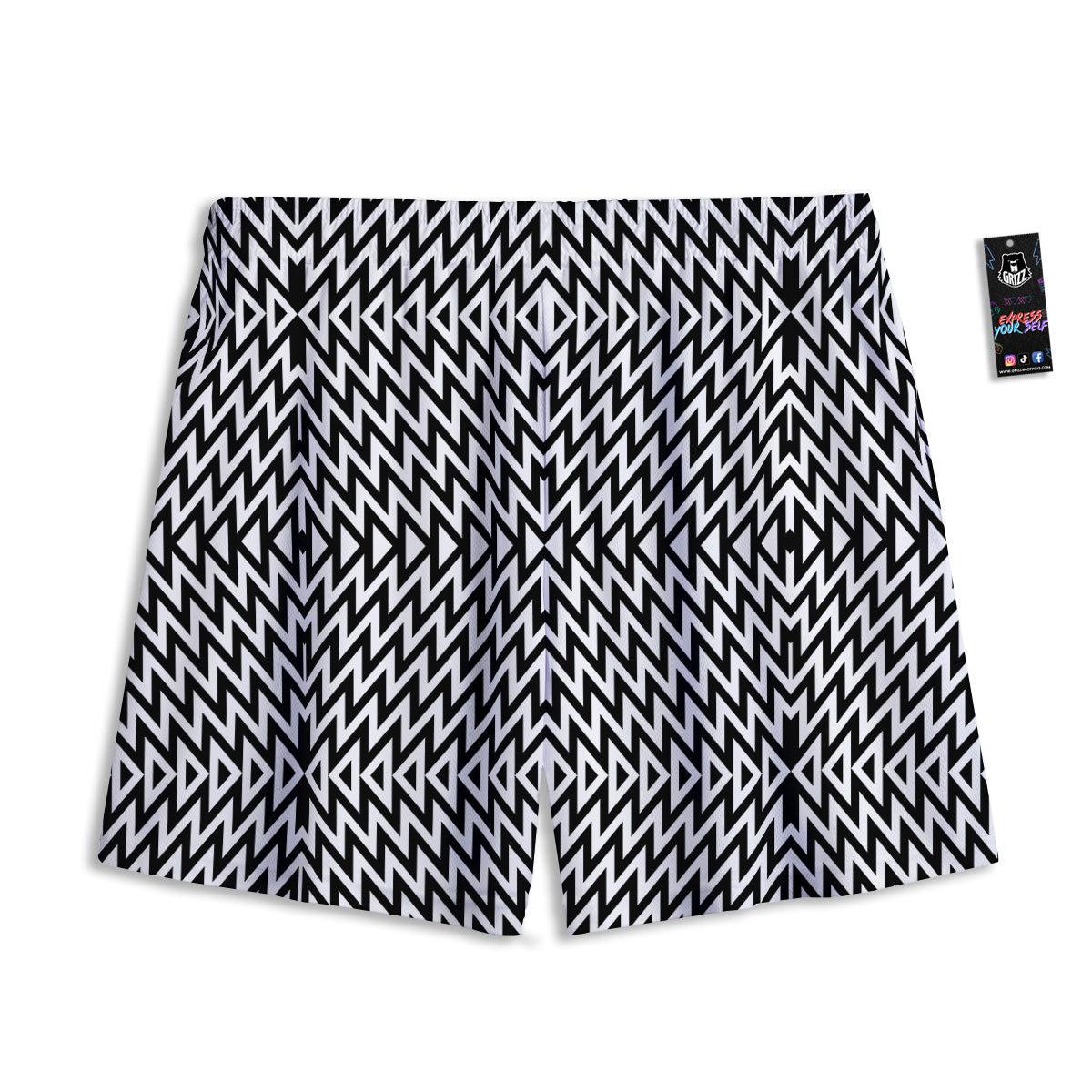 Zigzag Lines Black Print Pattern Mesh Shorts-grizzshop