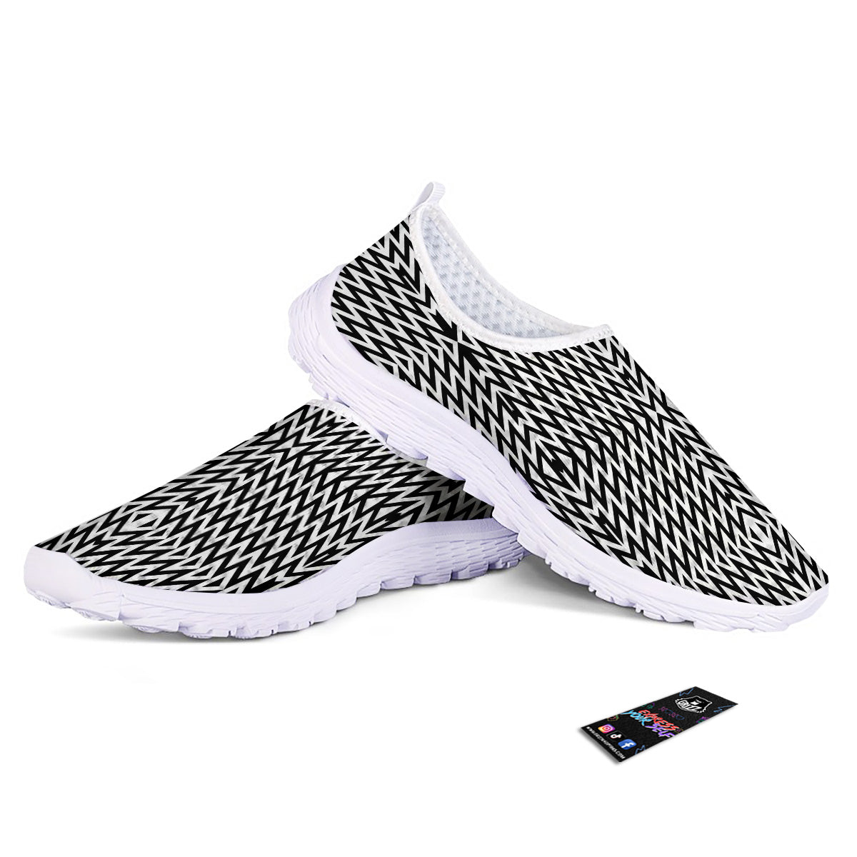 Zigzag Lines Black Print Pattern Nurse Shoes-grizzshop