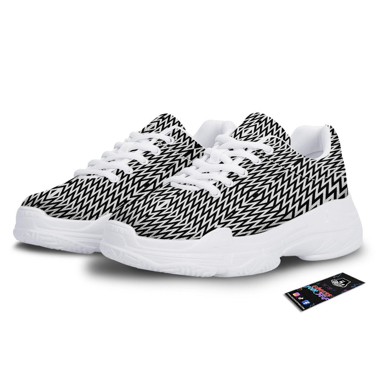 Zigzag Lines Black Print Pattern White Chunky Shoes-grizzshop