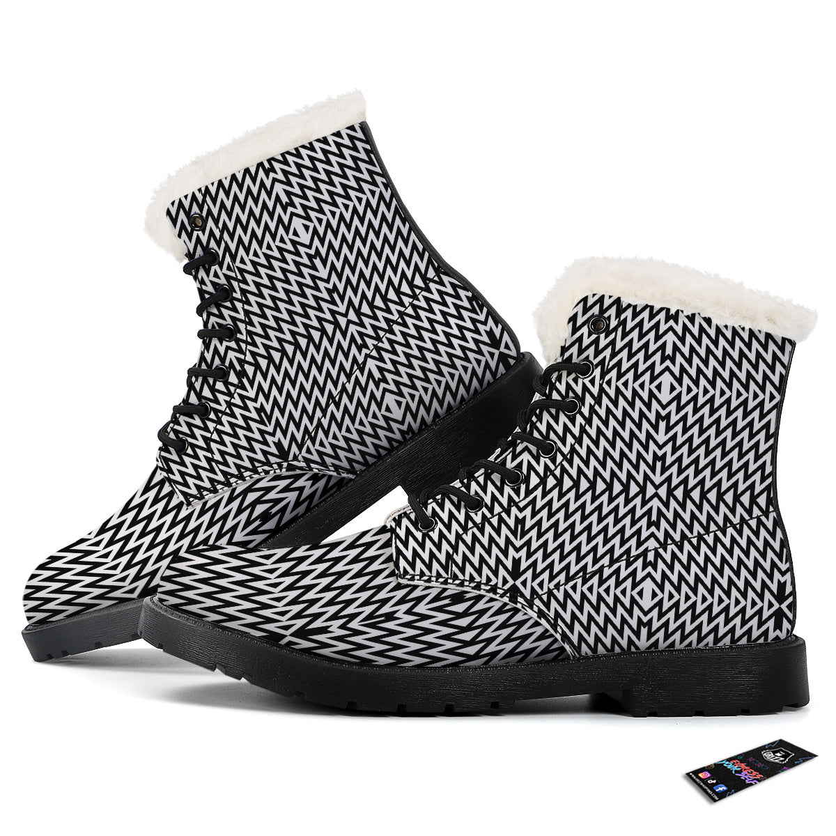 Zigzag Lines Black Print Pattern Winter Boots-grizzshop