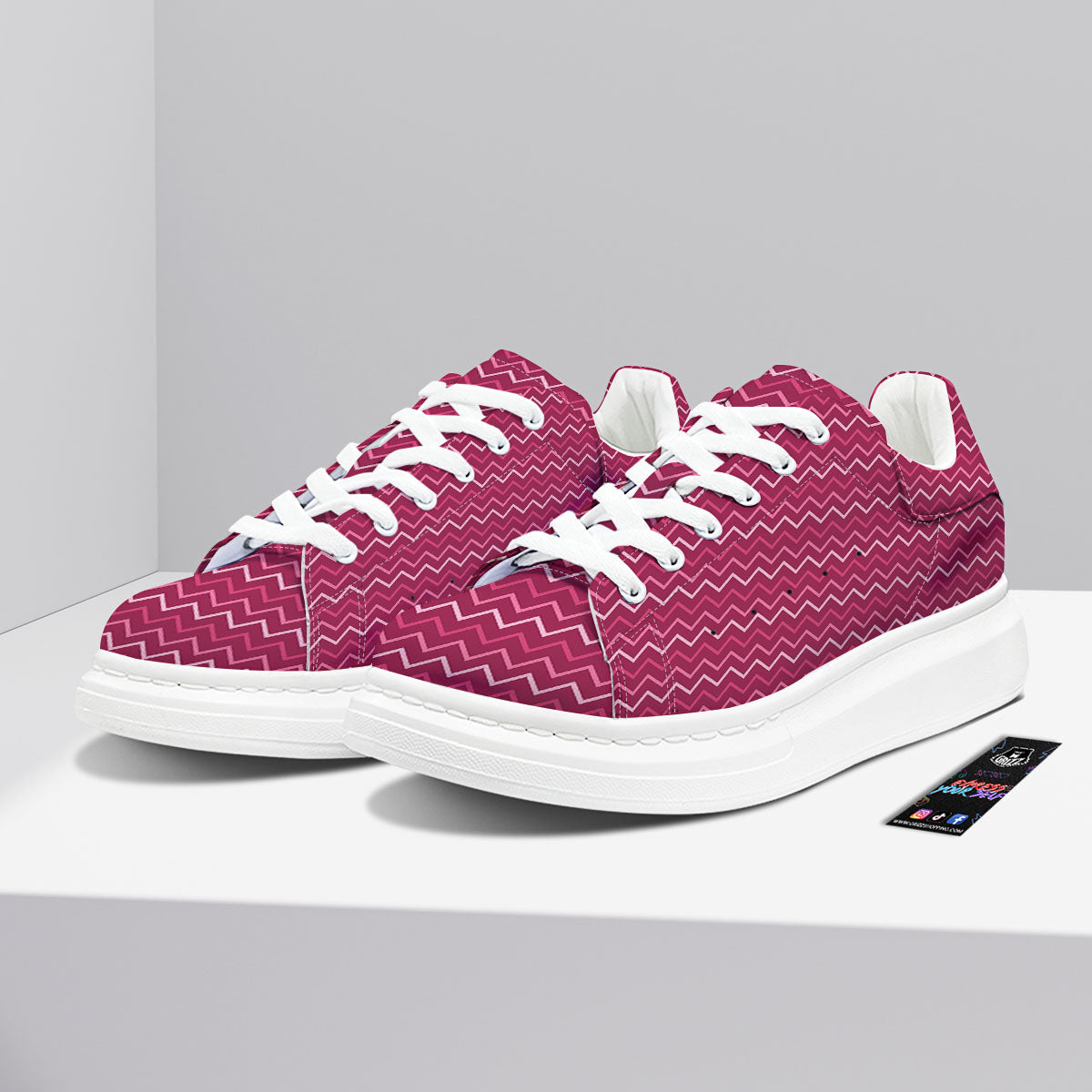 Zigzag Magenta Pink Print Pattern Platform Shoes-grizzshop