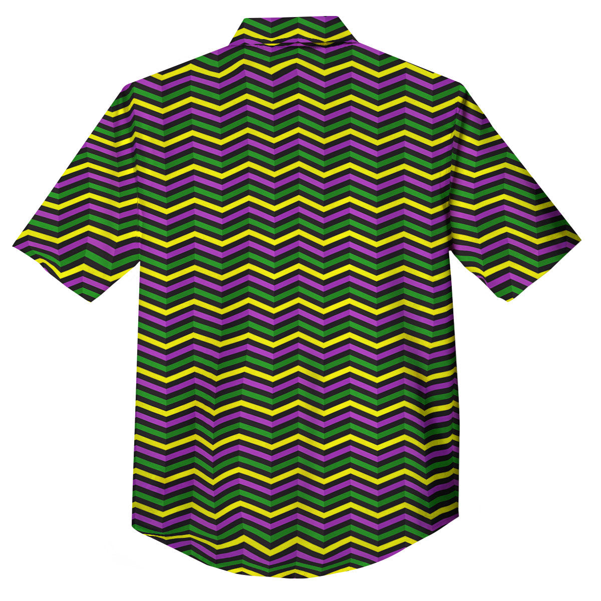 Zigzag Mardi Gras Print Pattern Button Up Shirt-grizzshop