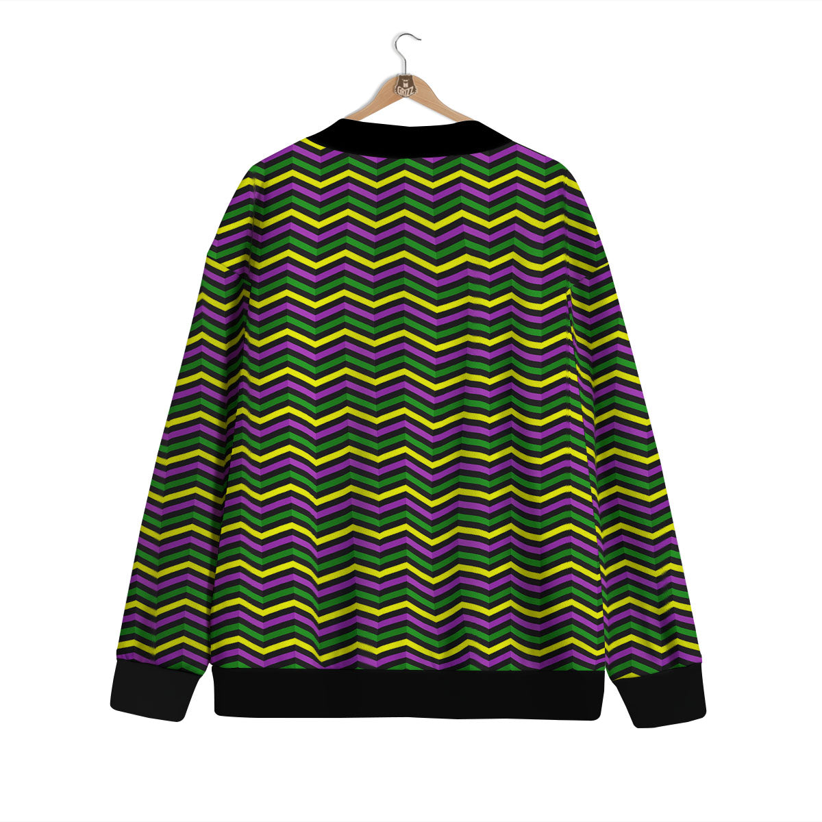 Zigzag Mardi Gras Print Pattern Cardigan-grizzshop