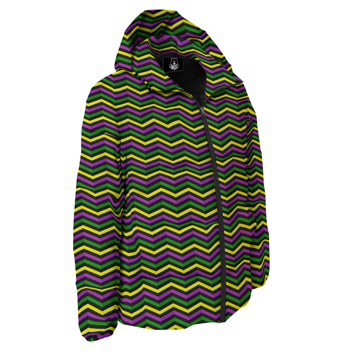 Zigzag Mardi Gras Print Pattern Down Jacket-grizzshop