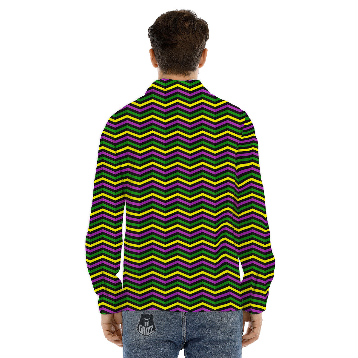 Zigzag Mardi Gras Print Pattern Men's Dress Shirts-grizzshop