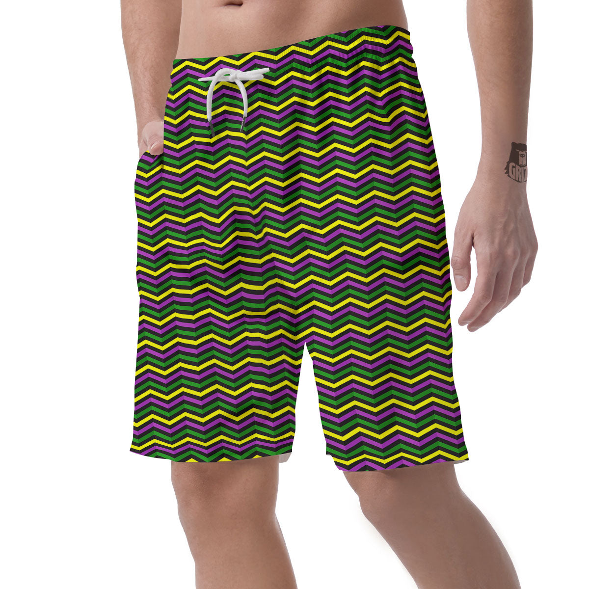 Zigzag Mardi Gras Print Pattern Men's Shorts-grizzshop