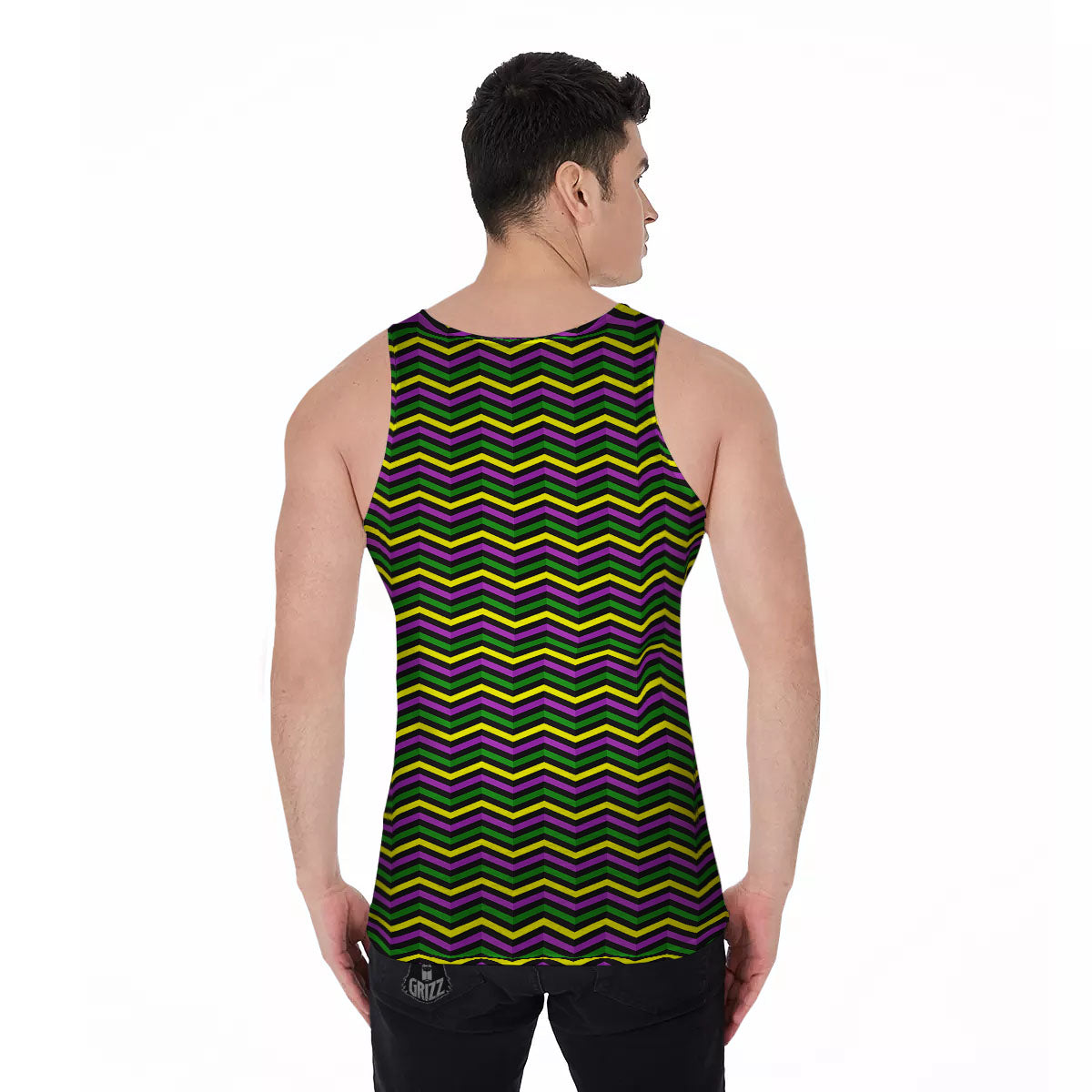Zigzag Mardi Gras Print Pattern Men's Tank Top-grizzshop