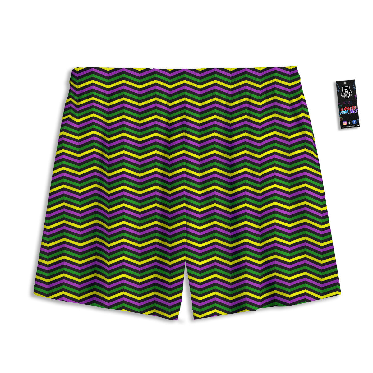 Zigzag Mardi Gras Print Pattern Mesh Shorts-grizzshop