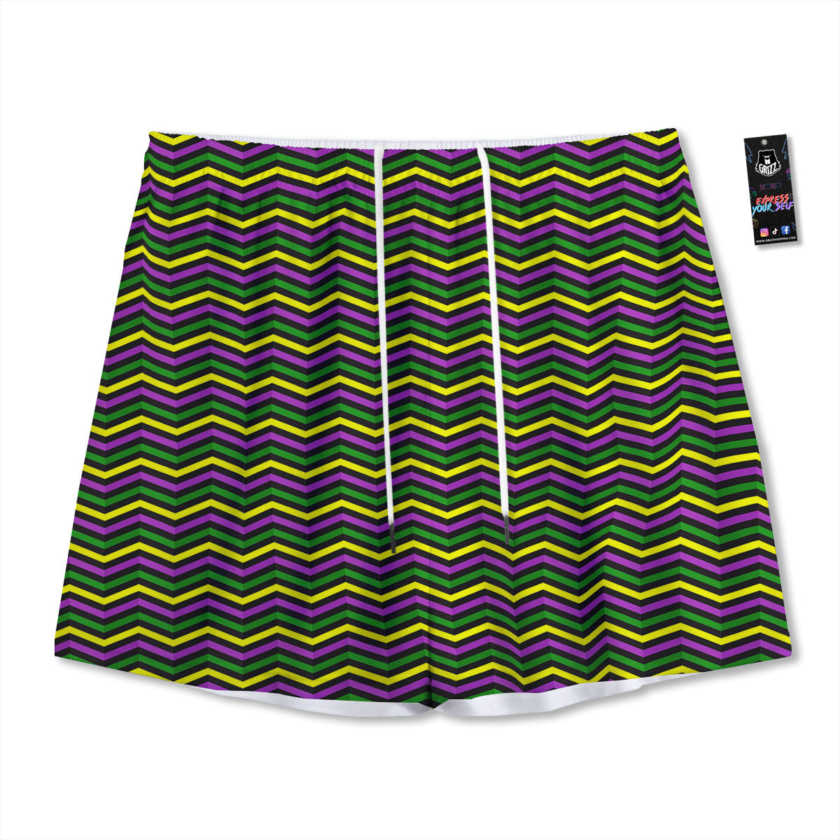Zigzag Mardi Gras Print Pattern Mesh Shorts-grizzshop