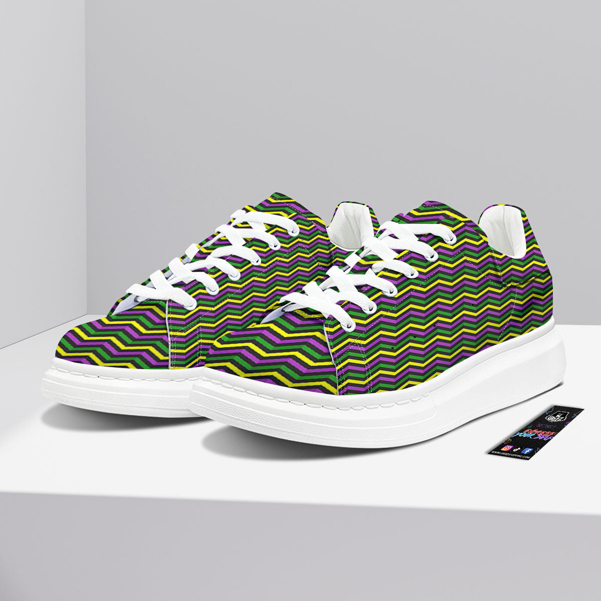 Zigzag Mardi Gras Print Pattern Platform Shoes-grizzshop