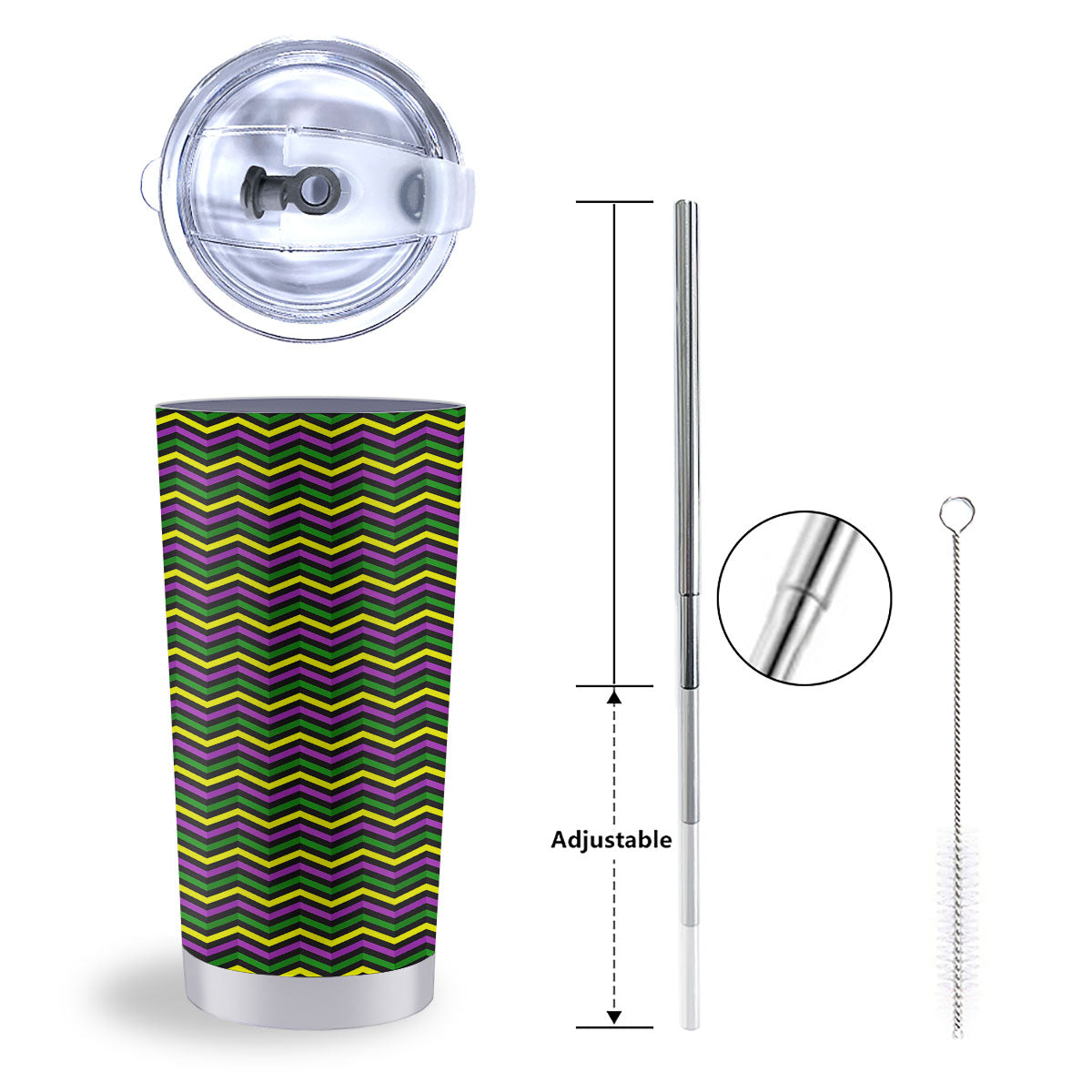 Zigzag Mardi Gras Print Pattern Tumbler-grizzshop