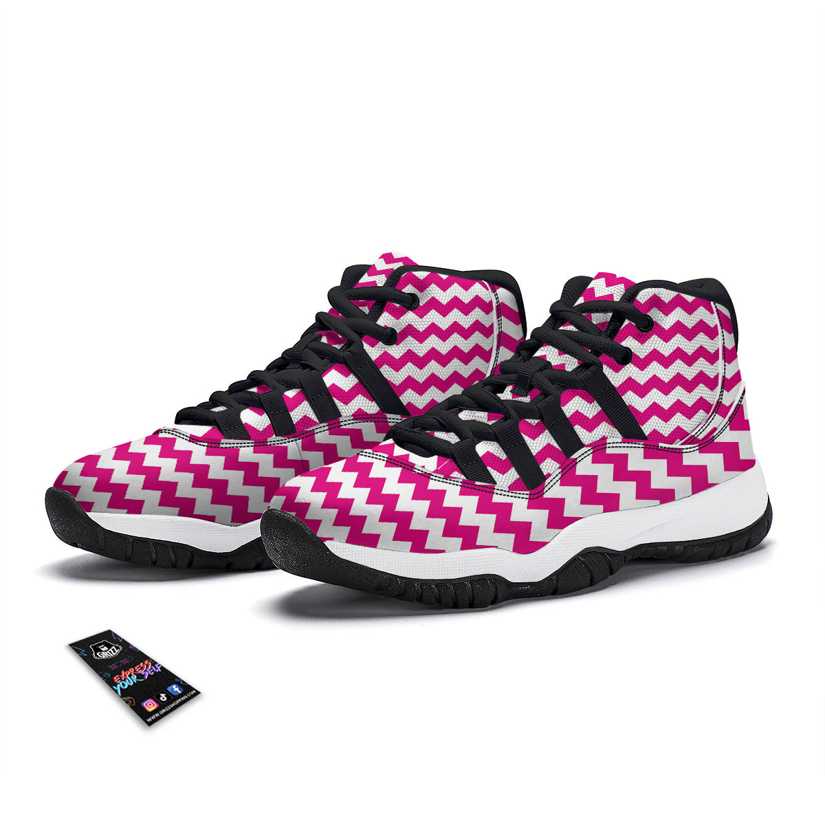 Zigzag Pink And White Print Pattern Black Bball Shoes-grizzshop