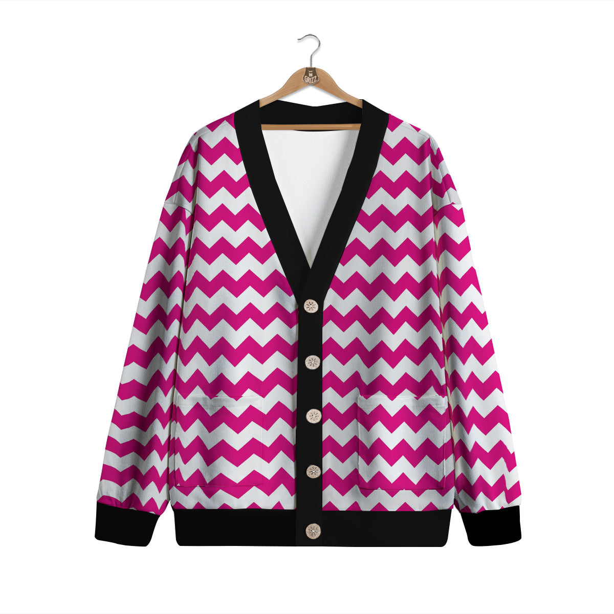 Zigzag Pink And White Print Pattern Cardigan-grizzshop