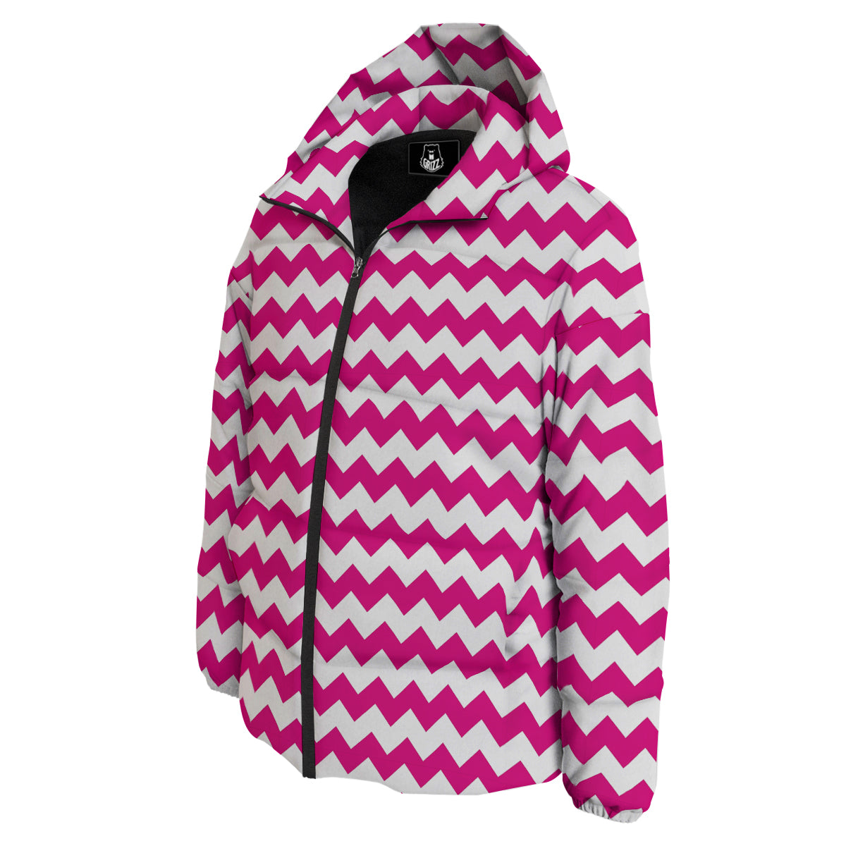 Zigzag Pink And White Print Pattern Down Jacket-grizzshop
