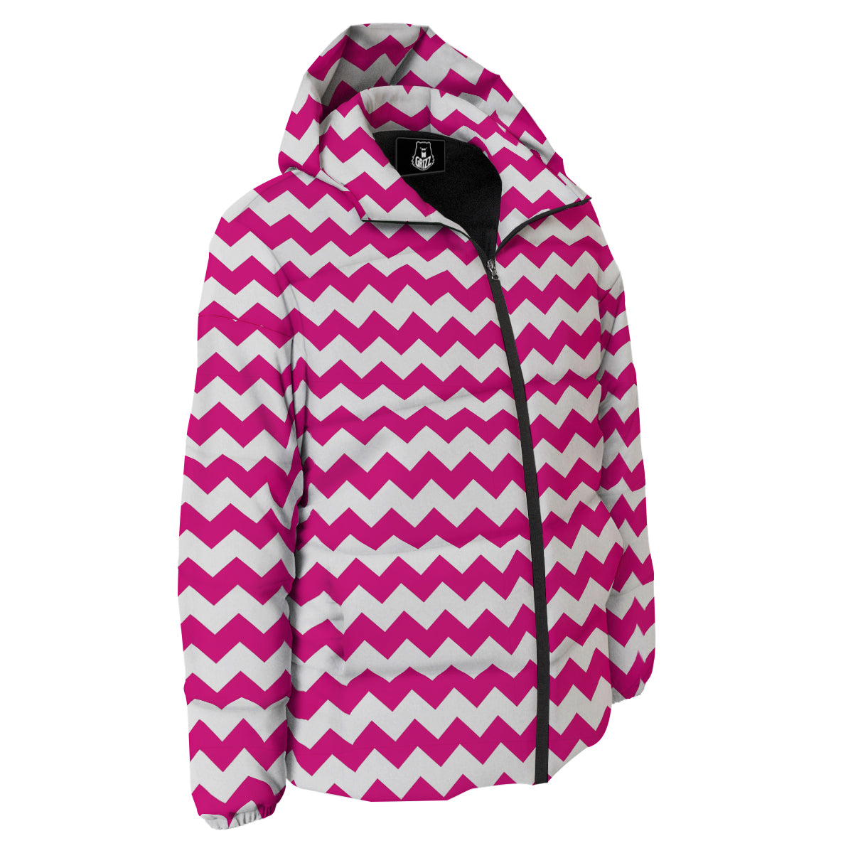 Zigzag Pink And White Print Pattern Down Jacket-grizzshop
