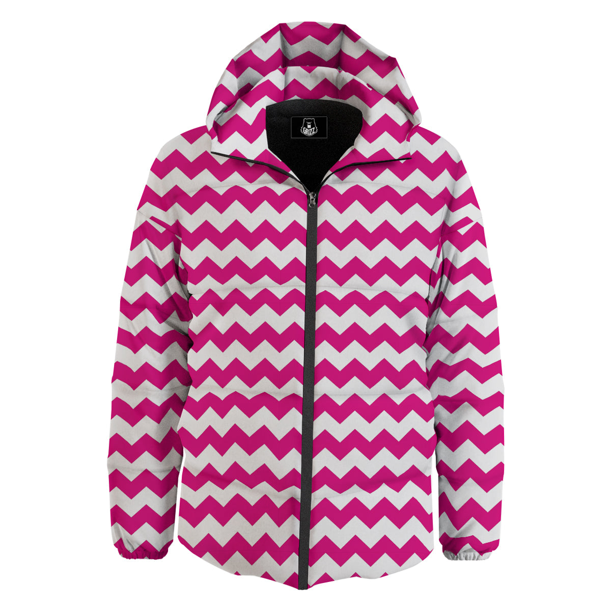 Zigzag Pink And White Print Pattern Down Jacket-grizzshop
