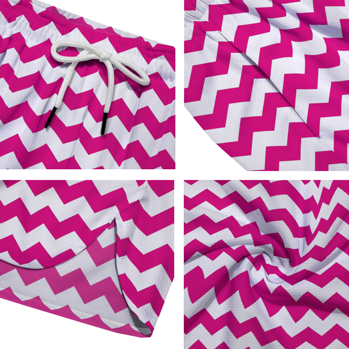 Zigzag Pink And White Print Pattern Men's Running Shorts-grizzshop