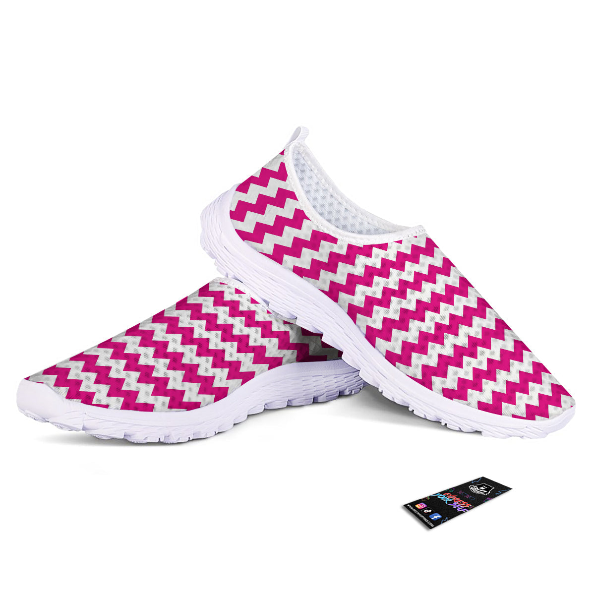 Zigzag Pink And White Print Pattern Nurse Shoes-grizzshop