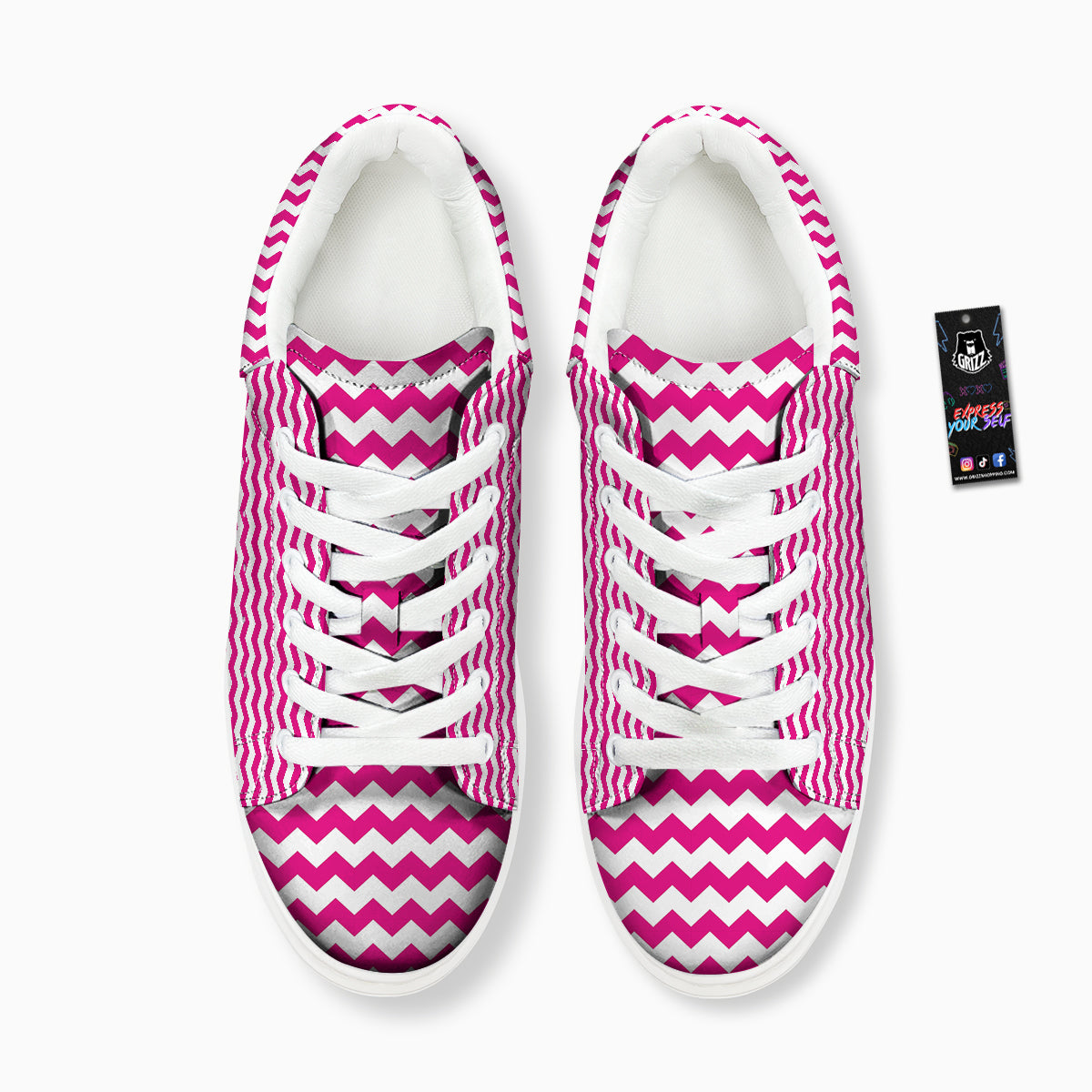 Zigzag Pink And White Print Pattern Platform Shoes-grizzshop